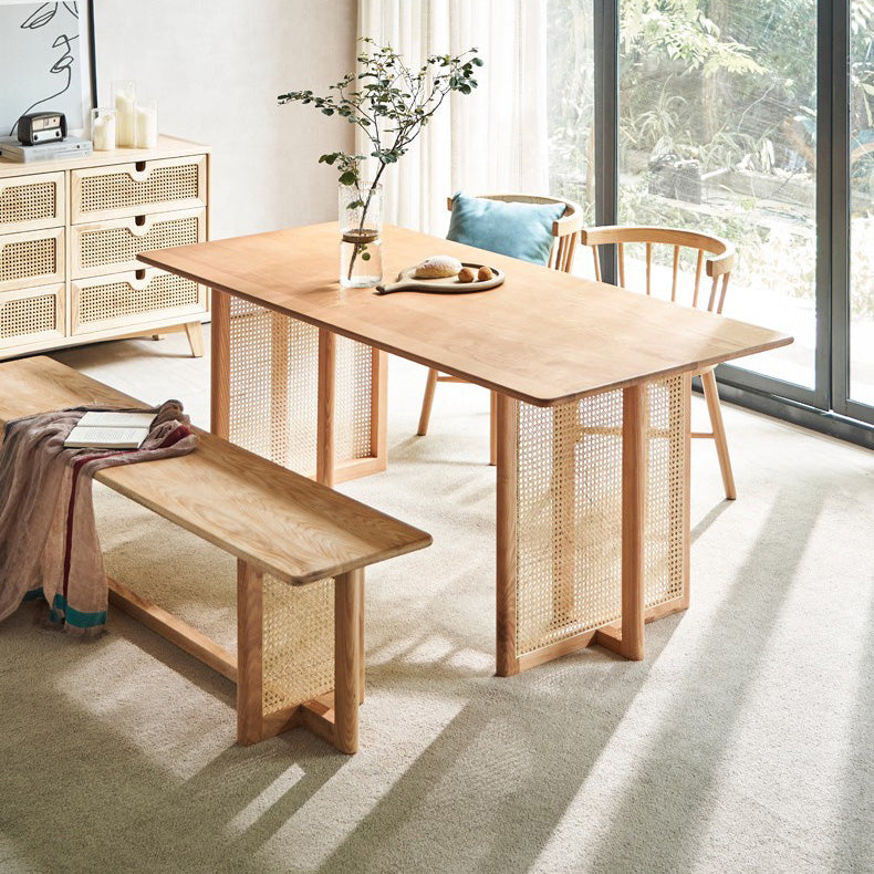 Rectangle Ash Wood Table for Restaurant Modern Dining Table with Double Pedestal