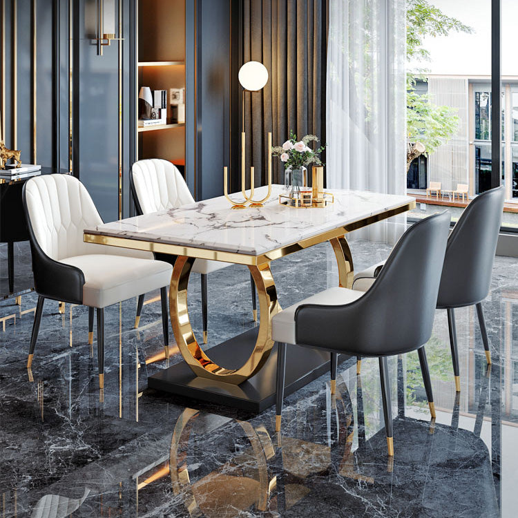 Trestle Base Dining Table Traditional Luxury Marble Dinner Table for Home