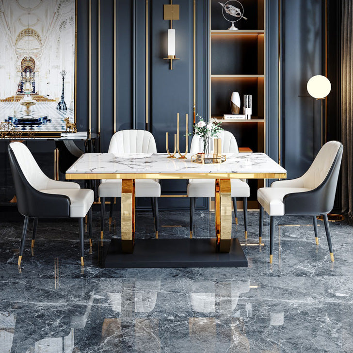 Trestle Base Dining Table Traditional Luxury Marble Dinner Table for Home