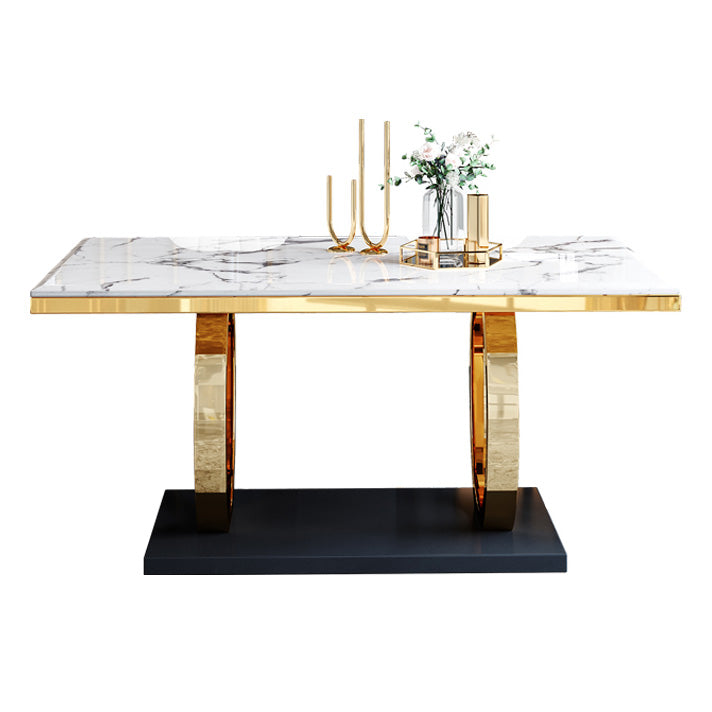 Trestle Base Dining Table Traditional Luxury Marble Dinner Table for Home