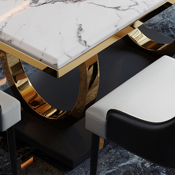 Trestle Base Dining Table Traditional Luxury Marble Dinner Table for Home