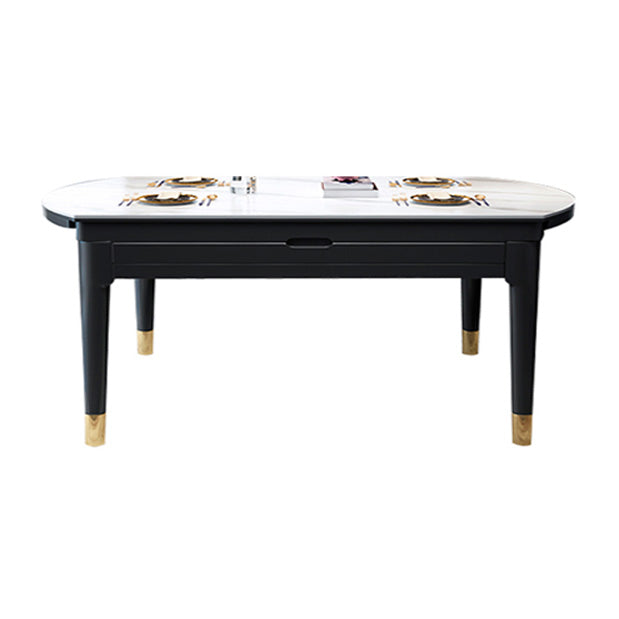 Glam Round Shape Kitchen Table Extendable Sintered Stone Dining Table with 4 Legs Base