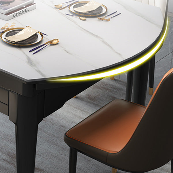 Glam Round Shape Kitchen Table Extendable Sintered Stone Dining Table with 4 Legs Base
