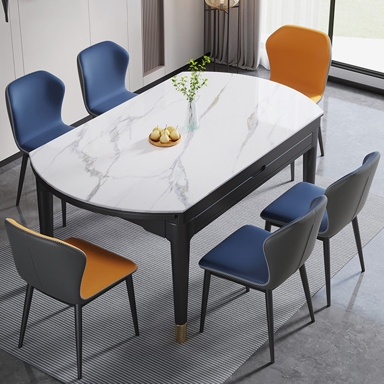 Glam Round Shape Kitchen Table Extendable Sintered Stone Dining Table with 4 Legs Base