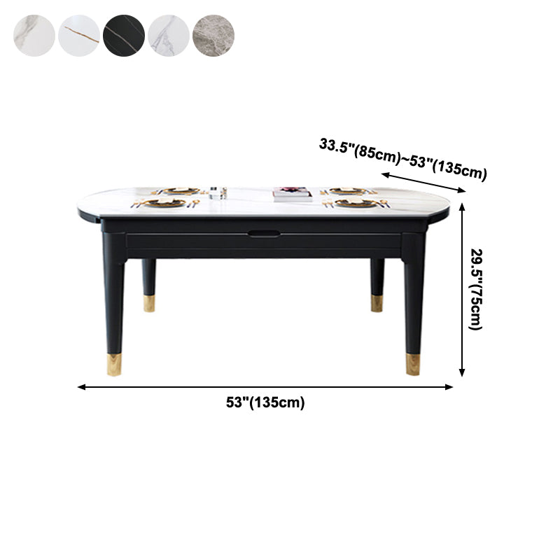 Glam Round Shape Kitchen Table Extendable Sintered Stone Dining Table with 4 Legs Base