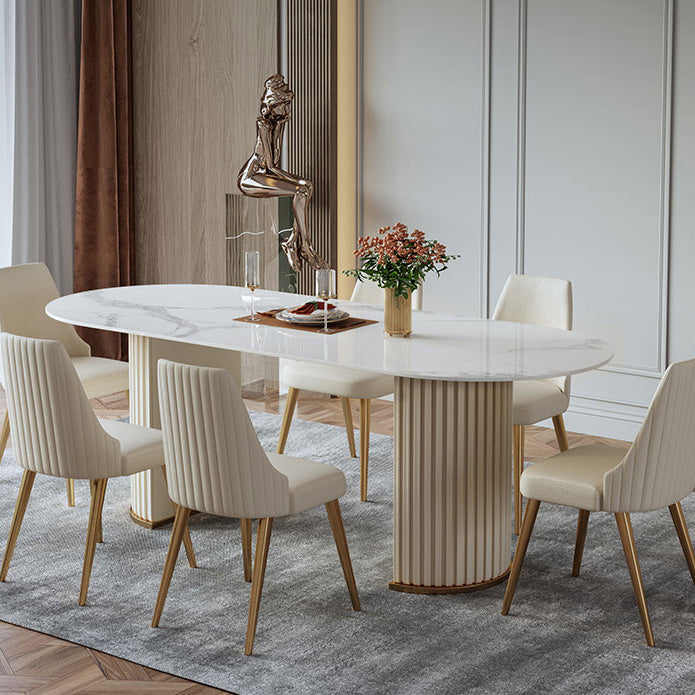 Oval Double Pedestal Dining Table Traditional Luxury Stone Furniture