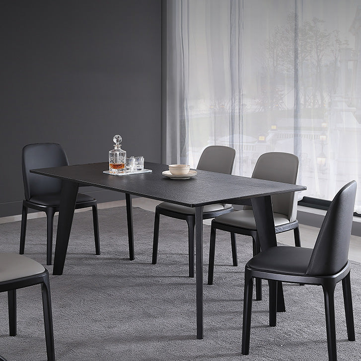 Rectangle 4 Legs Industrial Table Black Fixed Table of Sintered Stone