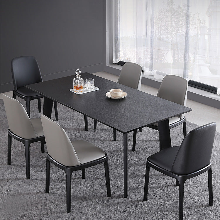 Rectangle 4 Legs Industrial Table Black Fixed Table of Sintered Stone