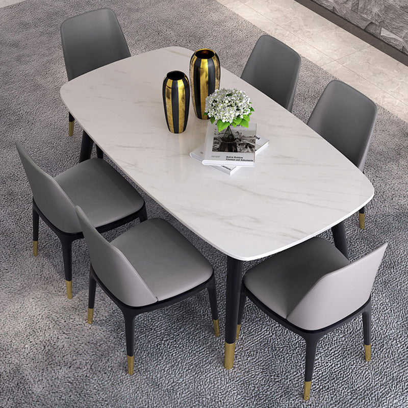 Mesa de comedor rectangular de estilo lujoso, mesa fija blanca con piedra sinterizada