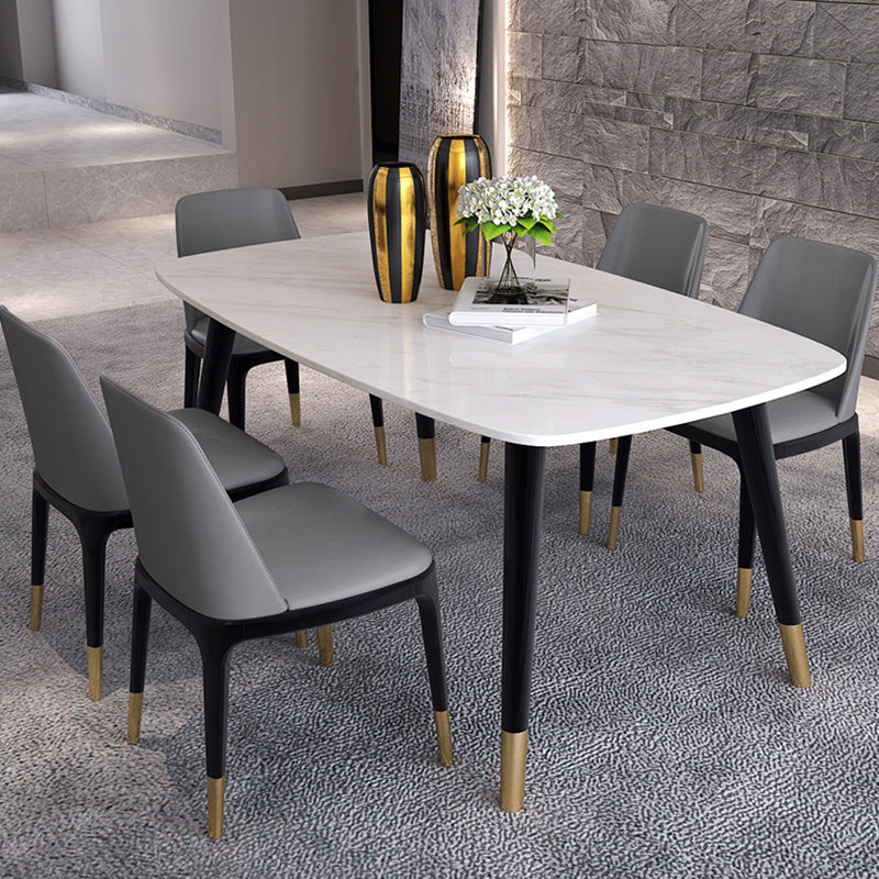 Mesa de comedor rectangular de estilo lujoso, mesa fija blanca con piedra sinterizada