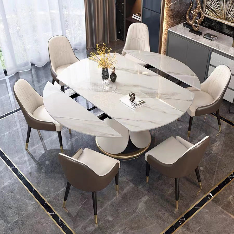 Glam Sintered Stone Extendable Table Round Shape Kitchen Dining Table with Pedestal Base