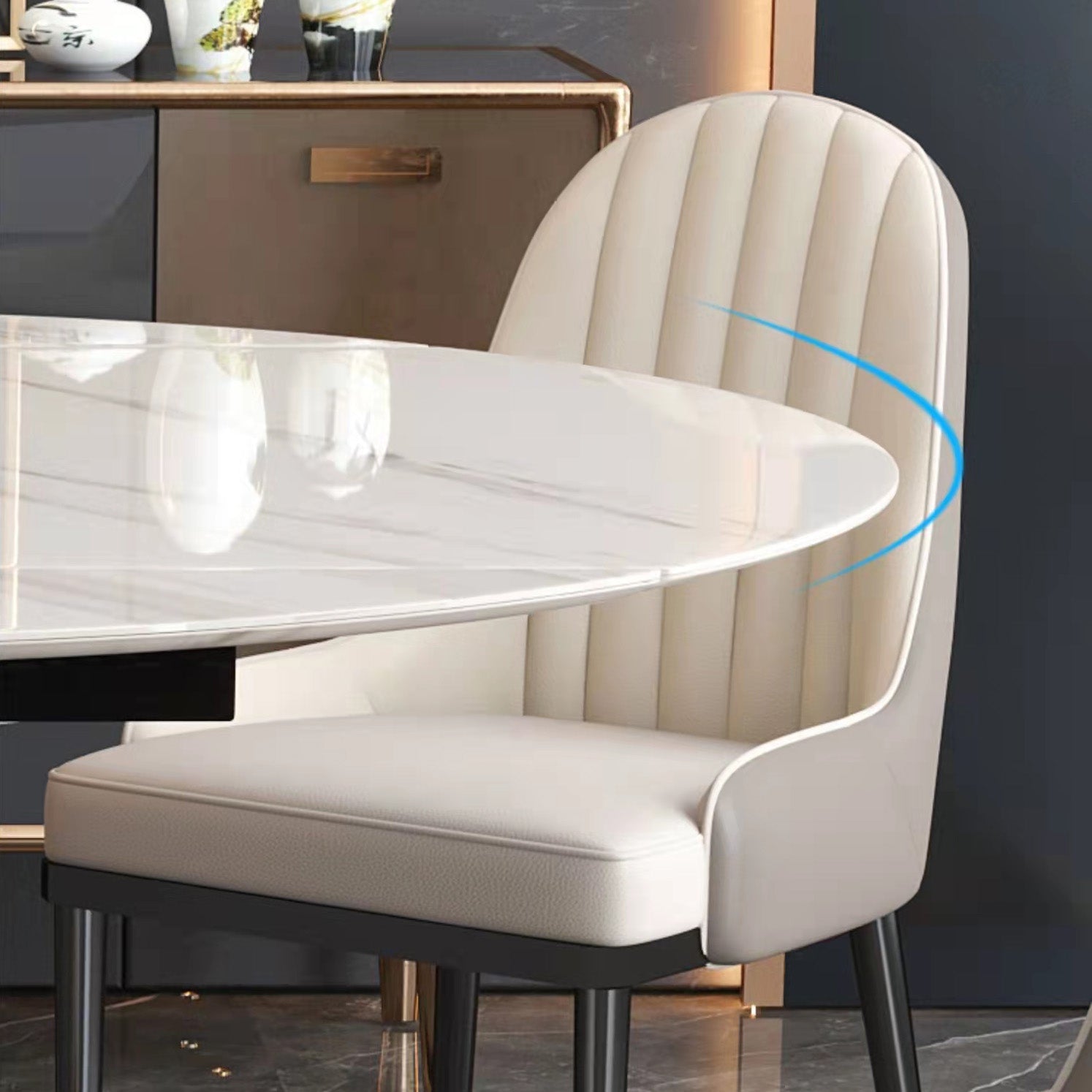 Glam Sintered Stone Extendable Table Round Shape Kitchen Dining Table with Pedestal Base