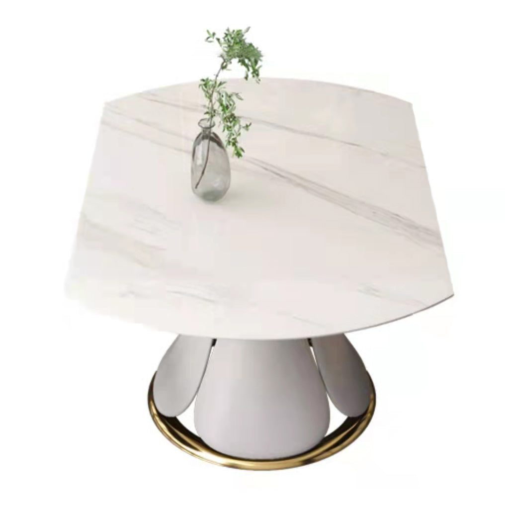Glam Sintered Stone Extendable Table Round Shape Kitchen Dining Table with Pedestal Base
