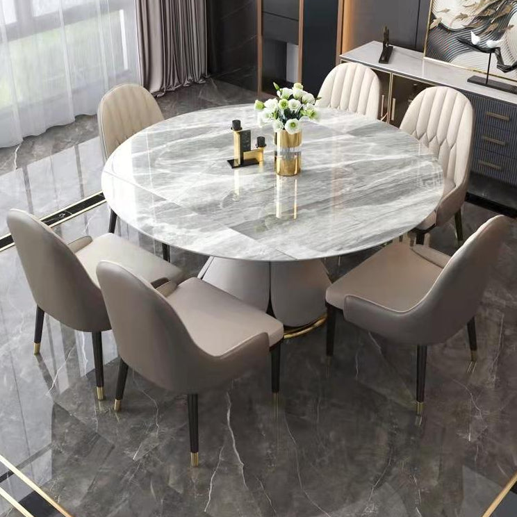 Glam Sintered Stone Extendable Table Round Shape Kitchen Dining Table with Pedestal Base