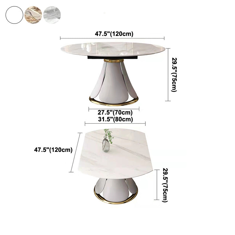 Glam Sintered Stone Extendable Table Round Shape Kitchen Dining Table with Pedestal Base