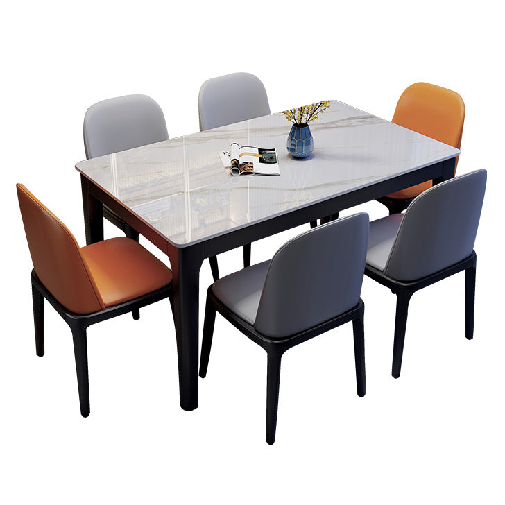 Rectangle Industrial Dining Table Two-Color Fixed Table with Sintered Stone