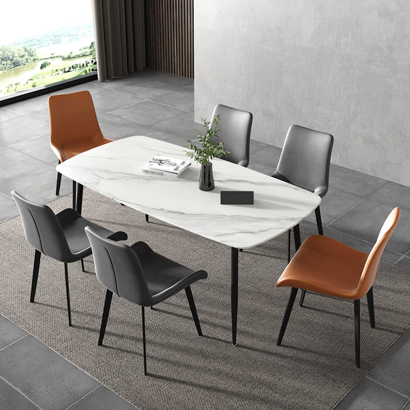 Rectangle Industrial Dining Room Table Sintered Stone Table with 4 Black Metal Legs