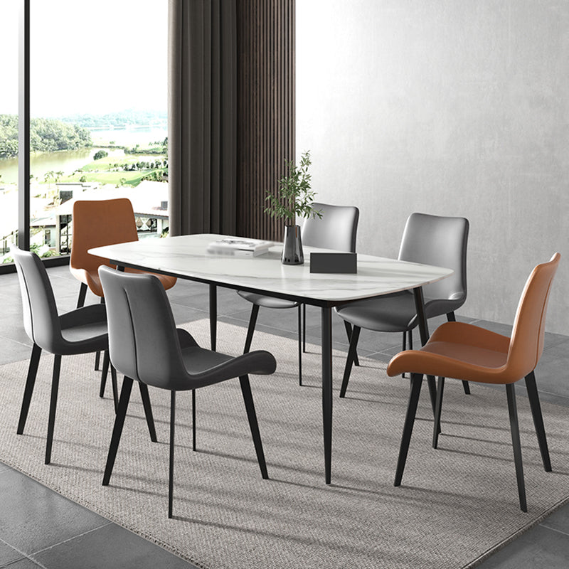 Rectangle Industrial Dining Room Table Sintered Stone Table with 4 Black Metal Legs