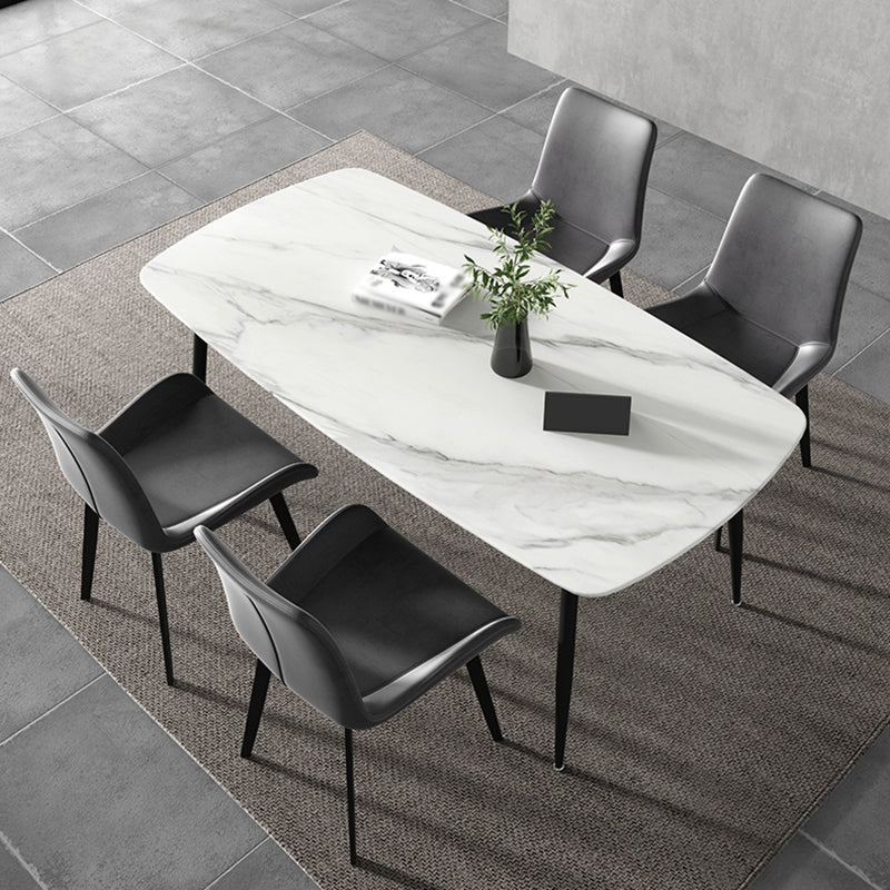 Rectangle Industrial Dining Room Table Sintered Stone Table with 4 Black Metal Legs