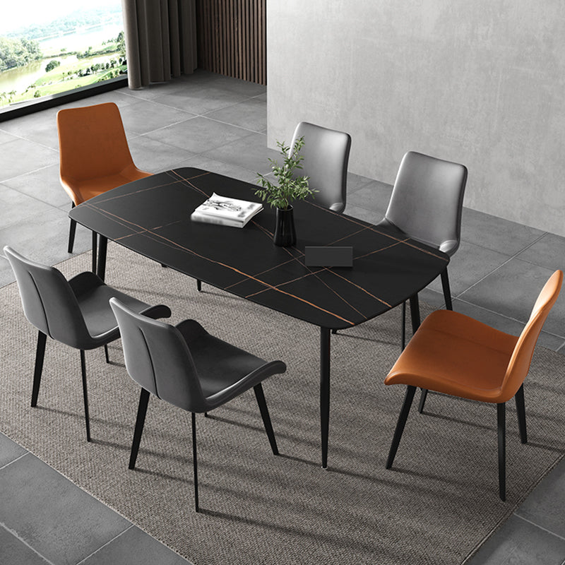 Rectangle Industrial Dining Room Table Sintered Stone Table with 4 Black Metal Legs