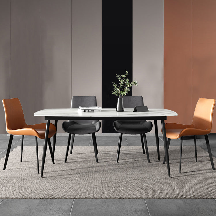 Rectangle Industrial Dining Room Table Sintered Stone Table with 4 Black Metal Legs