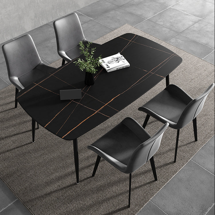 Rectangle Industrial Dining Room Table Sintered Stone Table with 4 Black Metal Legs
