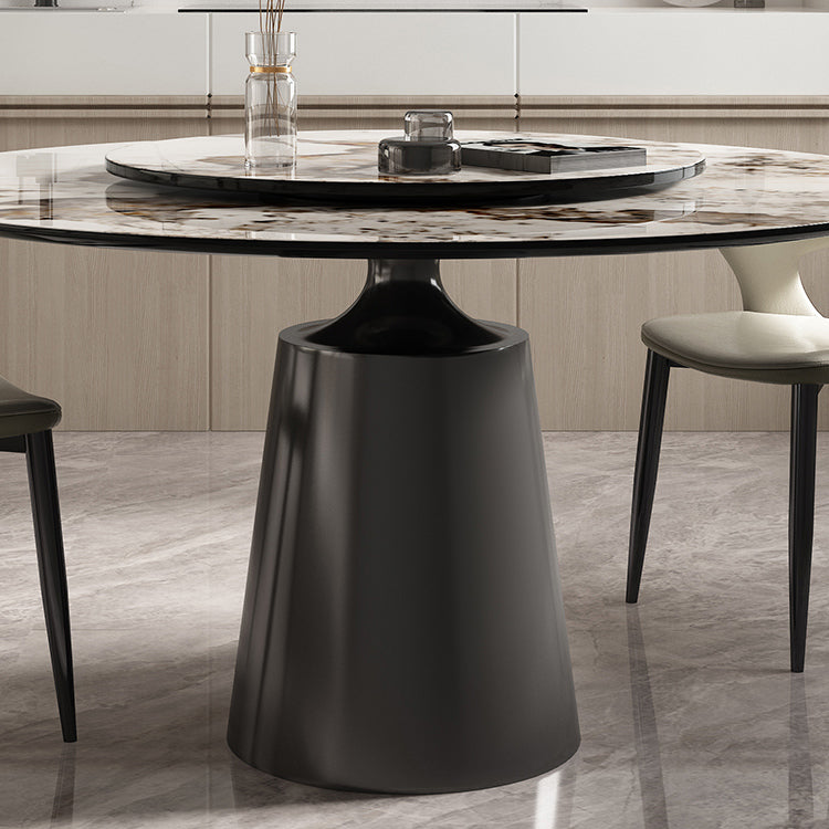 Traditioneller luxuriöser runder Esstisch aus gesintertem Stein mit Metallsockel