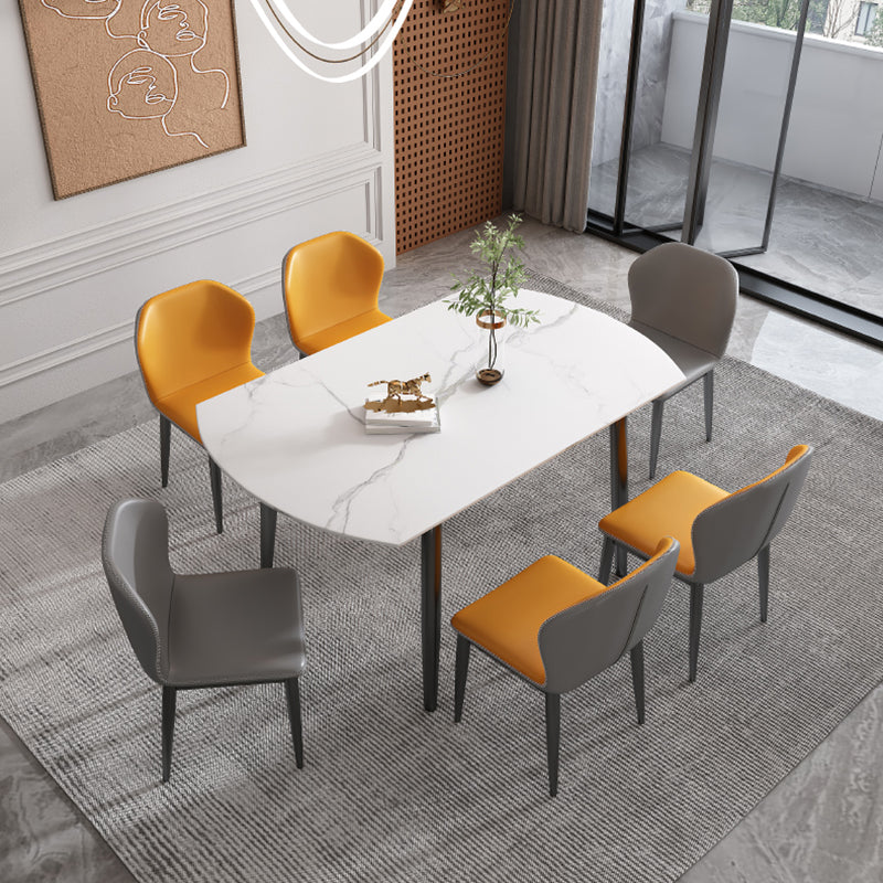 29.13''h zeitgenössische runde Esstisch Sintered Stone Tisch mit 4 schwarzen Metallbeinen