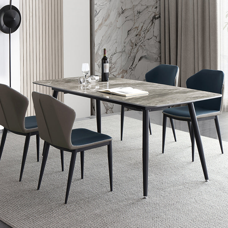 Mesa de comedor estándar industrial de forma rectangular de piedra sinterizada con base de 4 patas