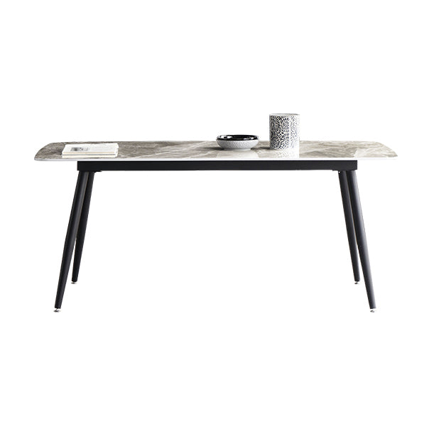 Mesa de comedor estándar industrial de forma rectangular de piedra sinterizada con base de 4 patas