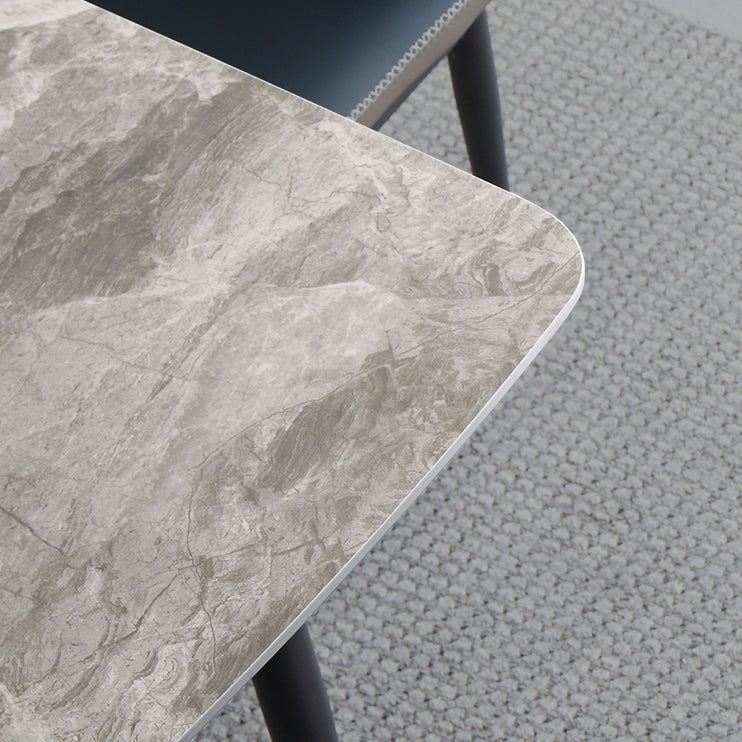 Mesa de comedor estándar industrial de forma rectangular de piedra sinterizada con base de 4 patas