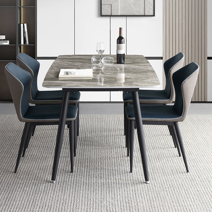 Mesa de comedor estándar industrial de forma rectangular de piedra sinterizada con base de 4 patas