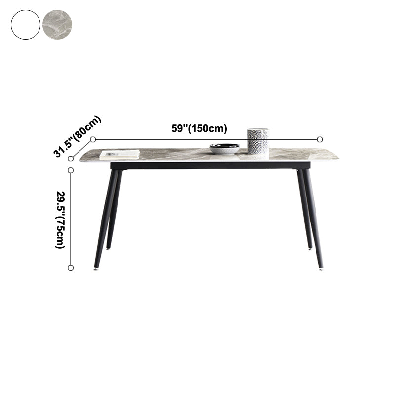 Mesa de comedor estándar industrial de forma rectangular de piedra sinterizada con base de 4 patas