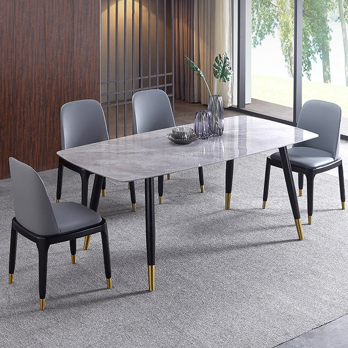 Mesa de comedor de lujo rectangular Tono gris fijo con piedra sinterizada