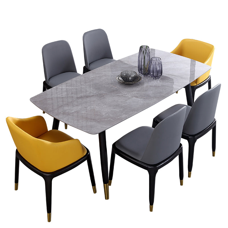 Mesa de comedor de lujo rectangular Tono gris fijo con piedra sinterizada
