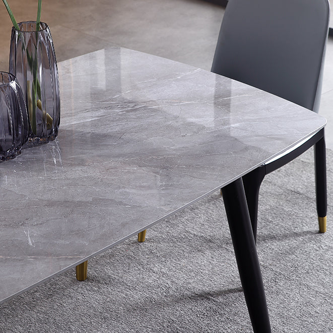 Mesa de comedor de lujo rectangular Tono gris fijo con piedra sinterizada