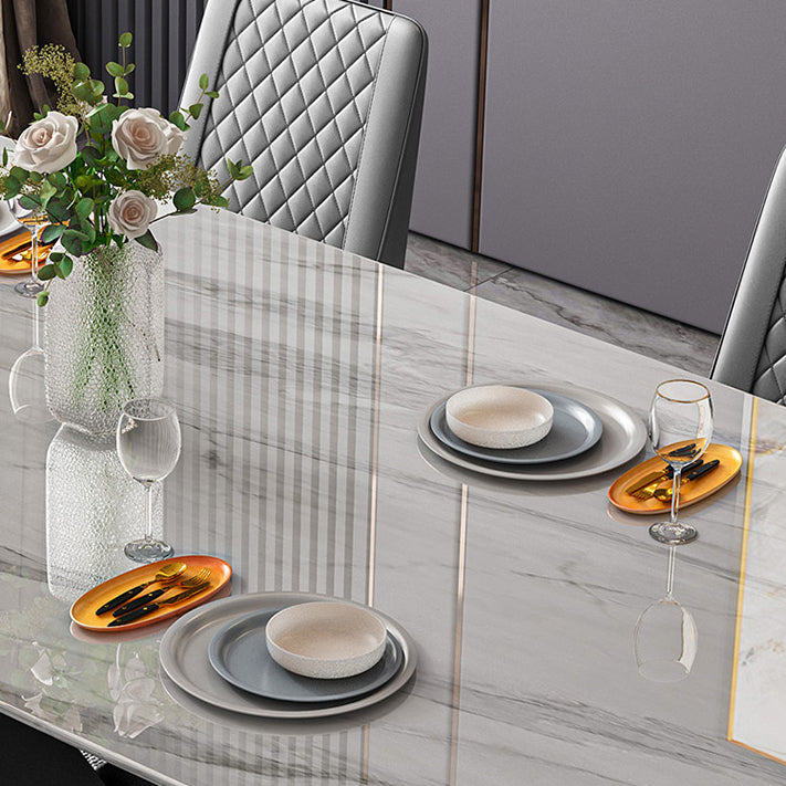 Traditional Luxury Rectangle Dining Table White Sintered Stone Table with Black Pedestal Base