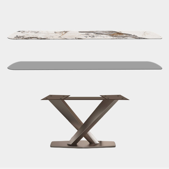 Mesa de comedor rectangular de lujo tradicional mesa de piedra sinterizada blanca con base de pedestal