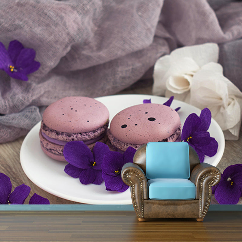Macaron Environment Friendly Mural Decorative Wallpaper for Dessert Shop