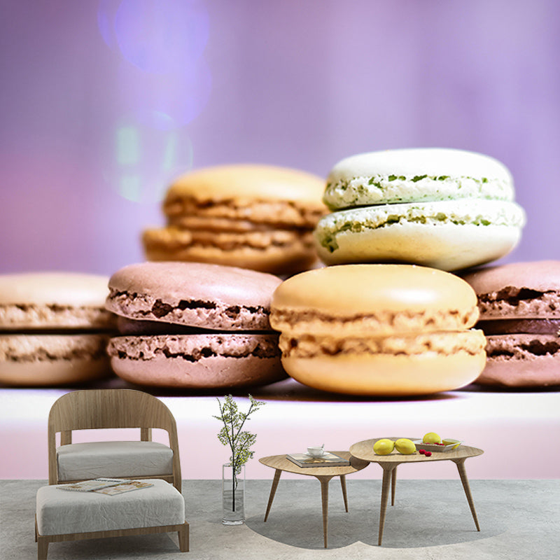 Mildew Resistant Mural Macaron Decorative Wallpaper for Dessert Shop