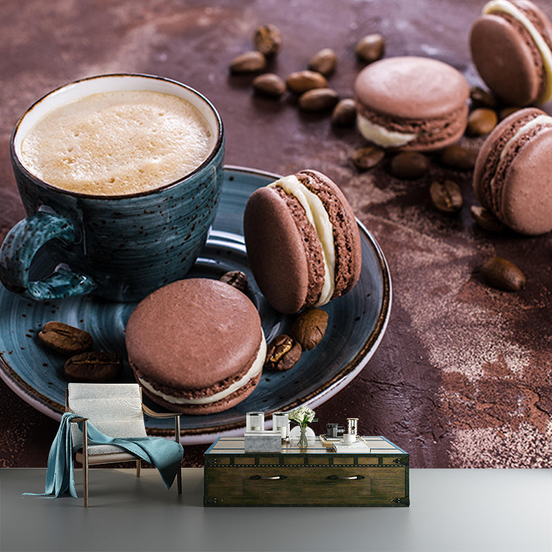 Environment Friendly Macaron Mural Decorative Wallpaper for Dessert Shop