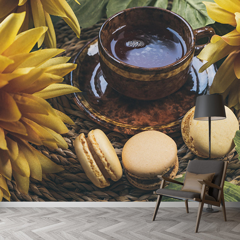 Environment Friendly Macaron Mural Decorative Wallpaper for Dessert Shop