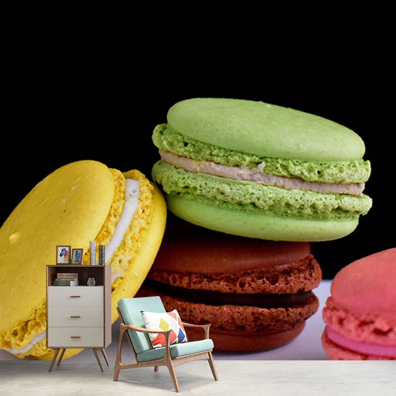 Environment Friendly Macaron Mural Decorative Wallpaper for Dessert Shop