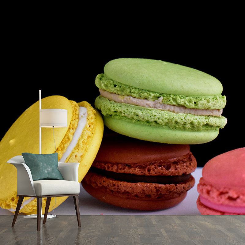 Environment Friendly Macaron Mural Decorative Wallpaper for Dessert Shop