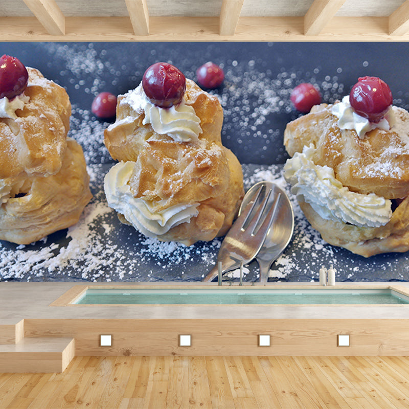 Customized Cream Puff Mural Decorative Wallpaper for Dessert Shop