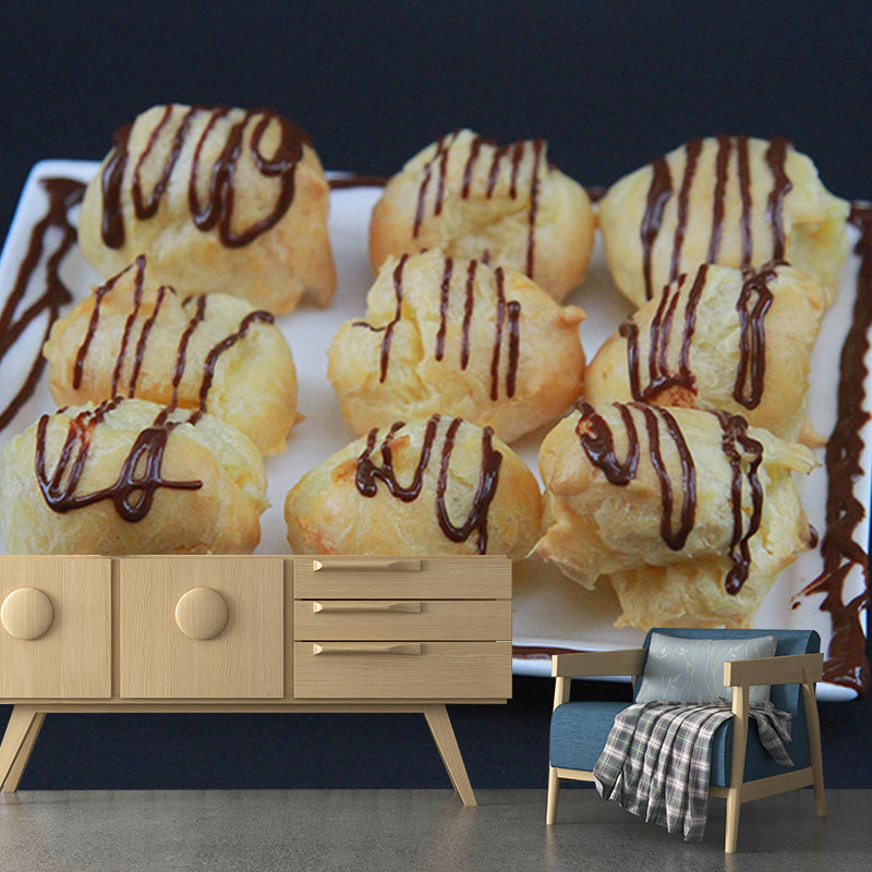 Customized Cream Puff Mural Decorative Wallpaper for Dessert Shop