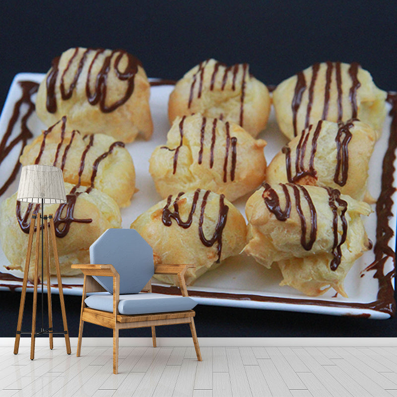 Customized Cream Puff Mural Decorative Wallpaper for Dessert Shop