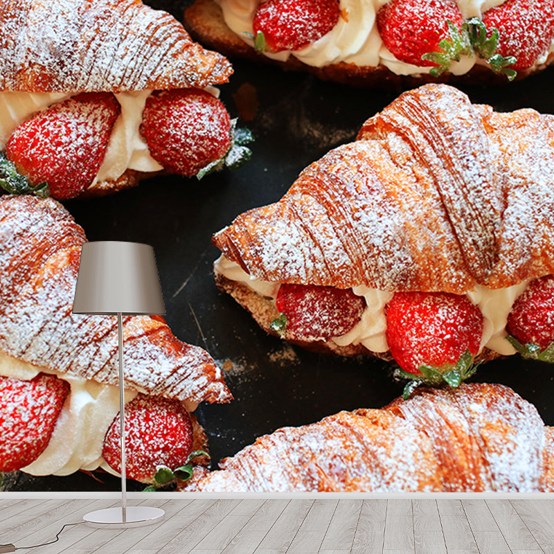 Environment Friendly Croissant Mural Decorative Wallpaper for Dessert Shop