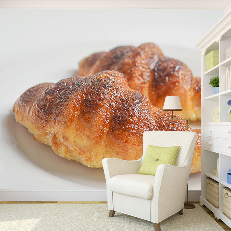 Environment Friendly Croissant Mural Decorative Wallpaper for Dessert Shop