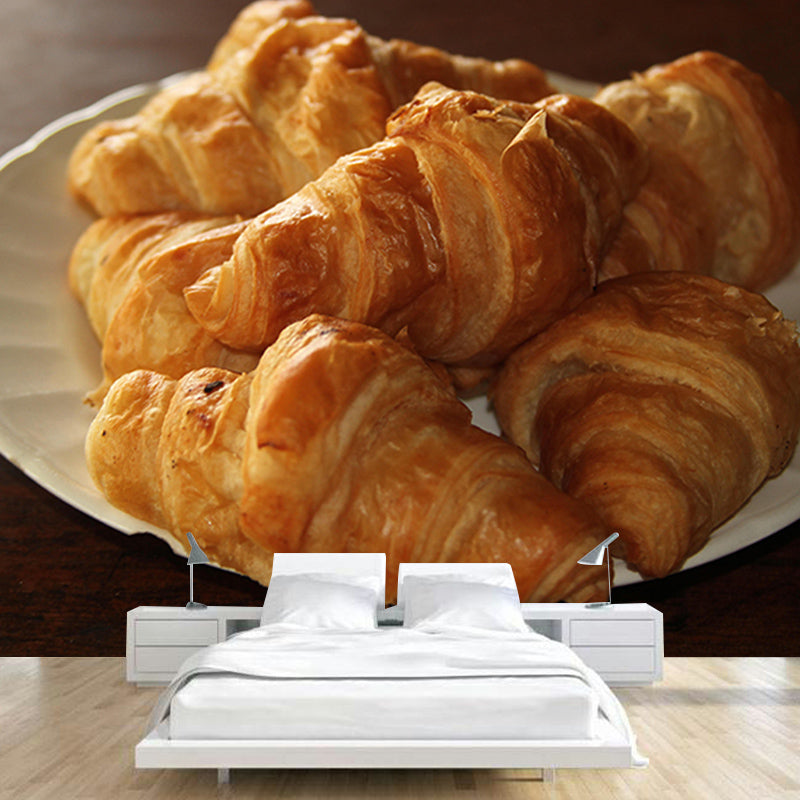 Environment Friendly Croissant Mural Decorative Wallpaper for Dessert Shop